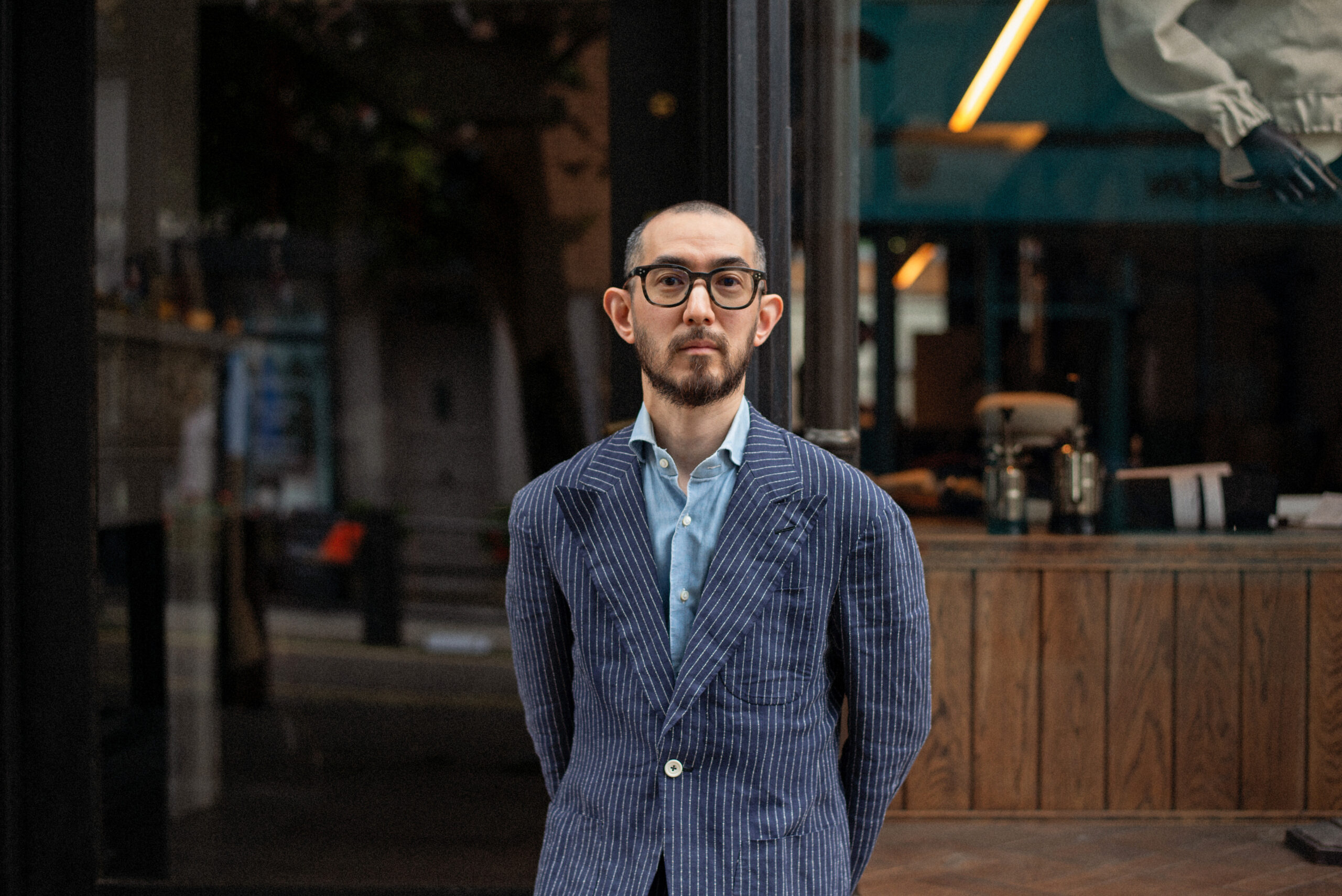 Yusuke Nagashima outside Connock & Lockie, Lambs Conduit Street
